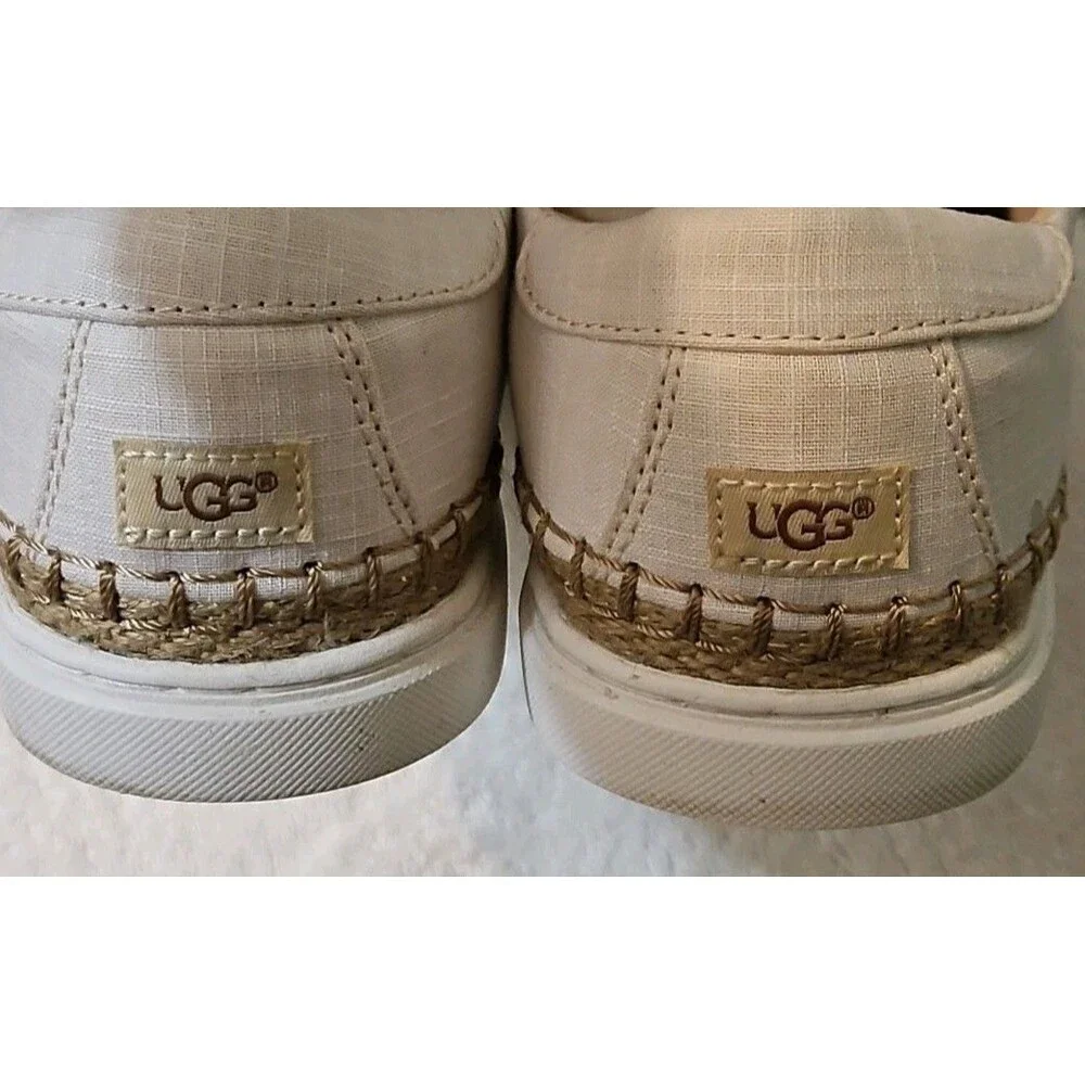 UGG EYAN II WHITE WALL CANVAS LACE-UP SNEAKERS BOAT SHOES Sz 10 EUC